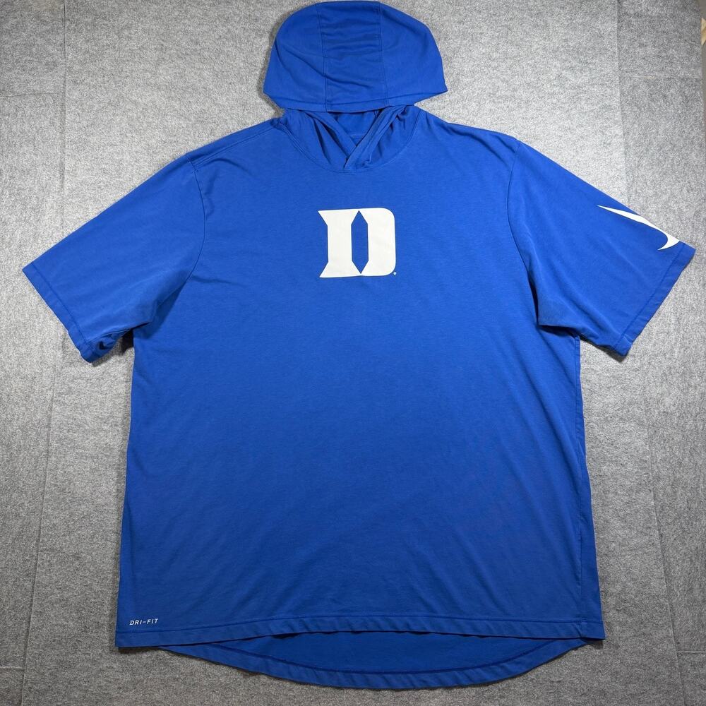 Nike Duke Basketball Blue Devils Hooded Shirt Mens 3XL Blue Dri-Fit Short Sleeve